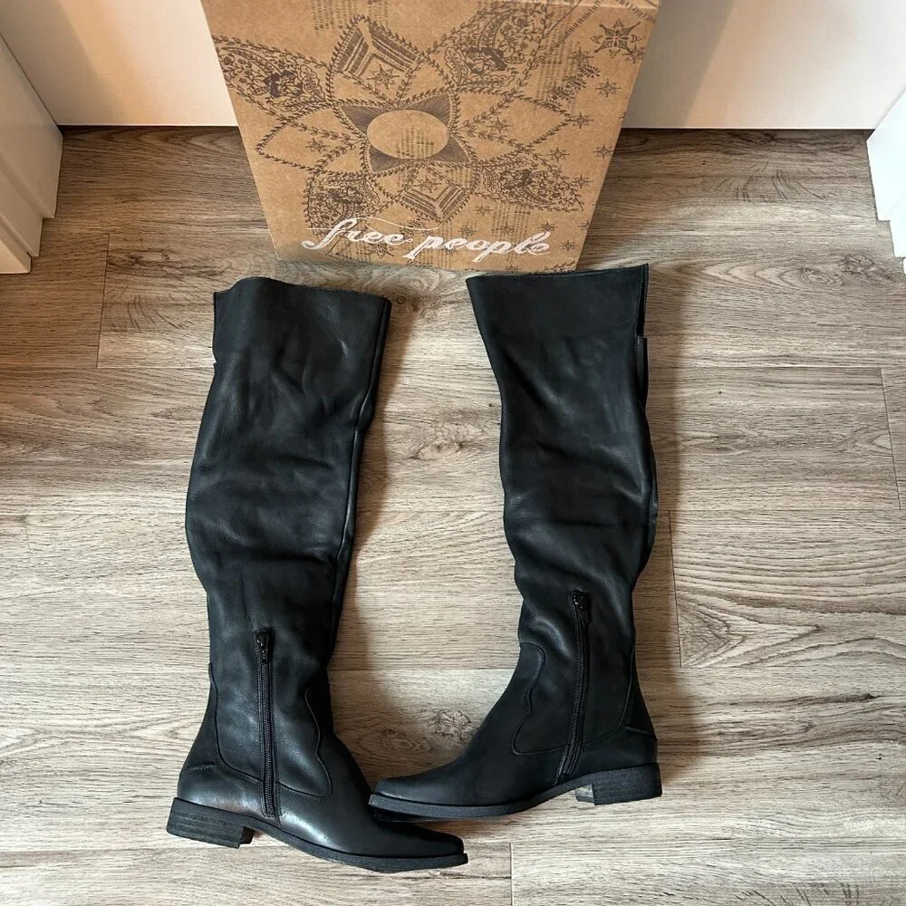 Free People Brenna Over the Knee Boot Black Size 36 NWT